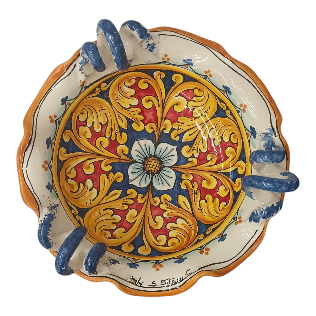 centrotavola smerlato in  ceramica siciliana