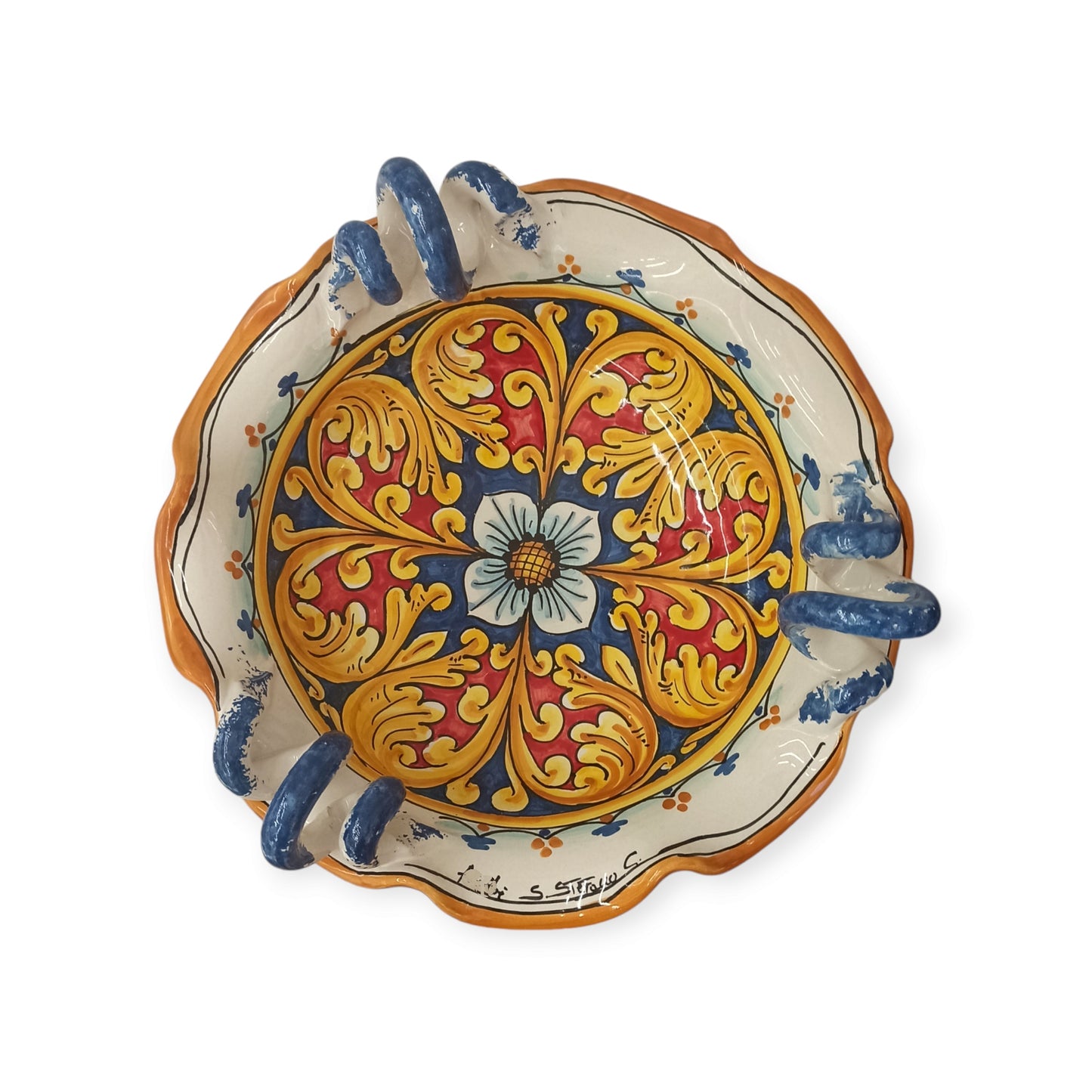 fruttiera decorata a mano in ceramica siciliana