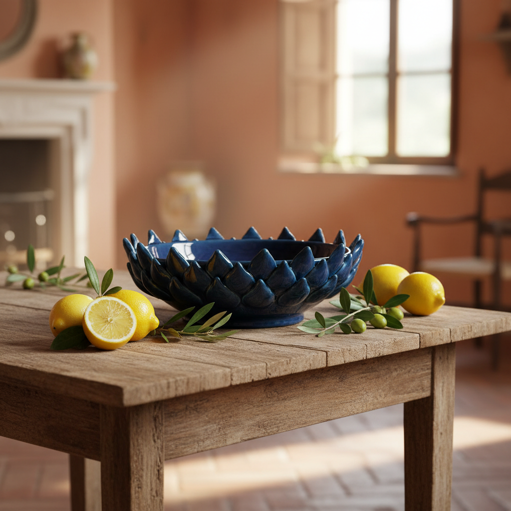  Centerpiece 22cm in Sicilian Ceramic from Caltagirone Cobalt Blue