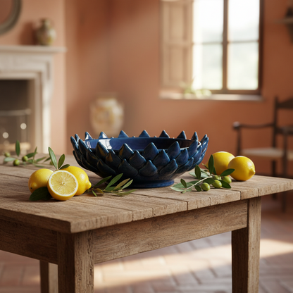  Centerpiece 22cm in Sicilian Ceramic from Caltagirone Cobalt Blue