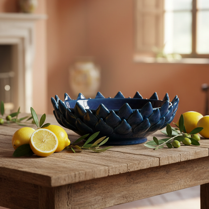 Centerpiece 22cm in Sicilian Ceramic from Caltagirone Cobalt Blue