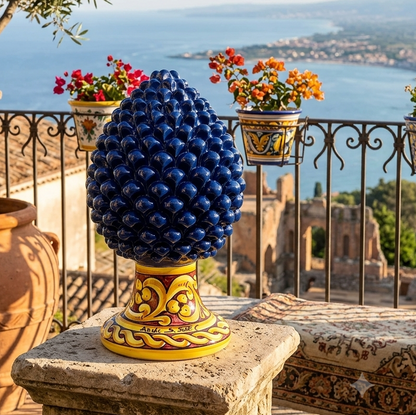 ceramic pine cone blue made in italy