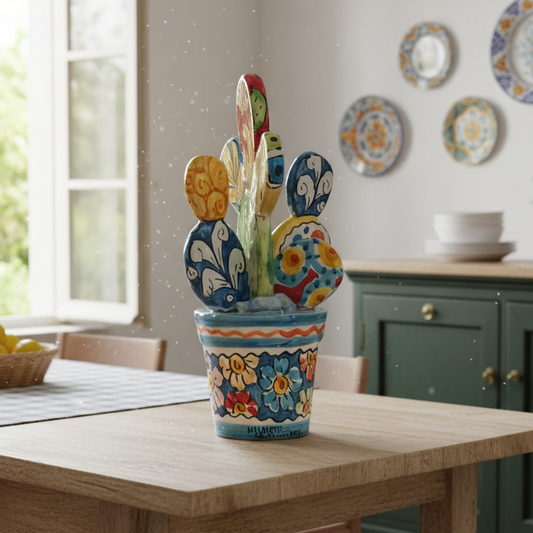 Piantina cactus ceramica decorata