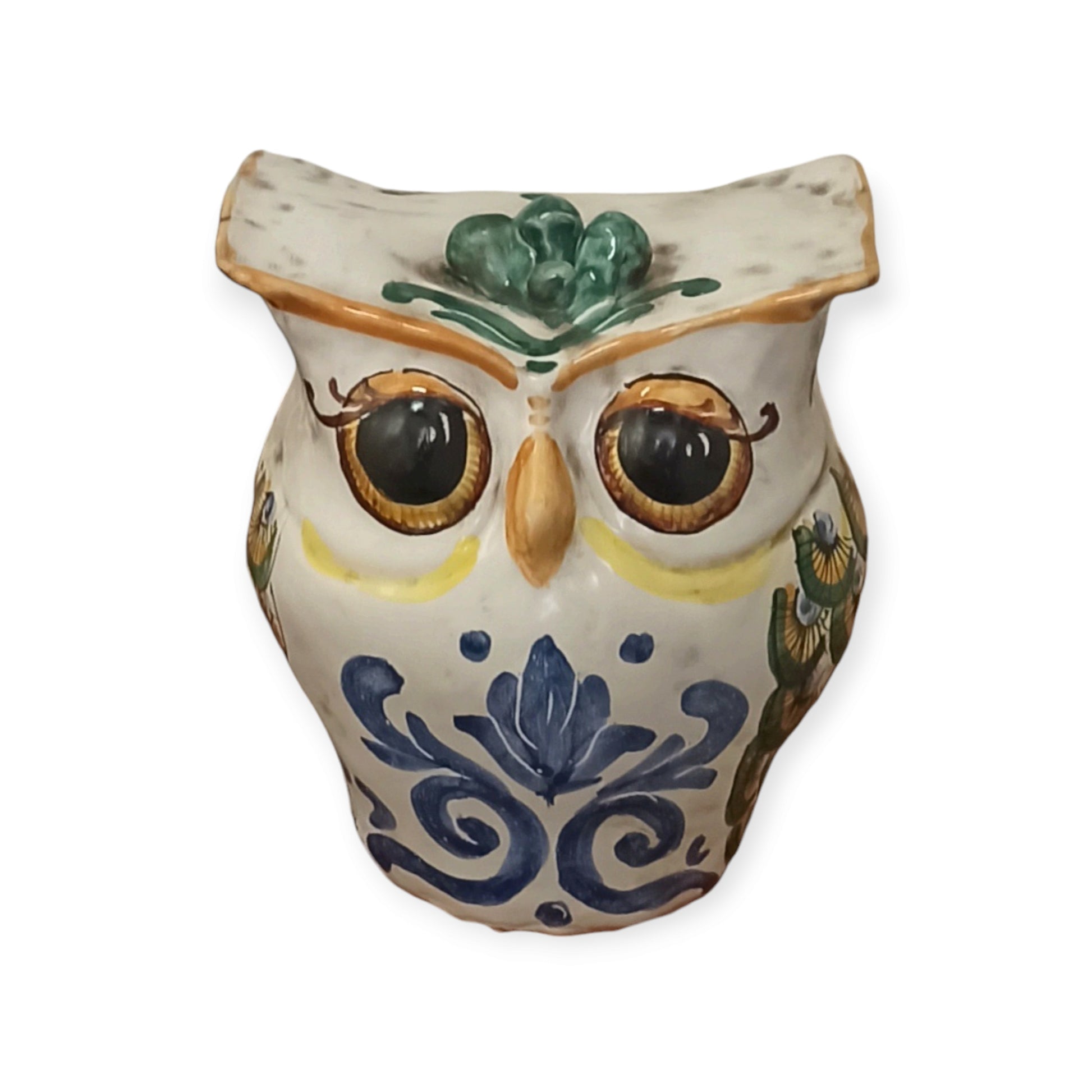Gufo in maiolica decorato a mano in Sicilia