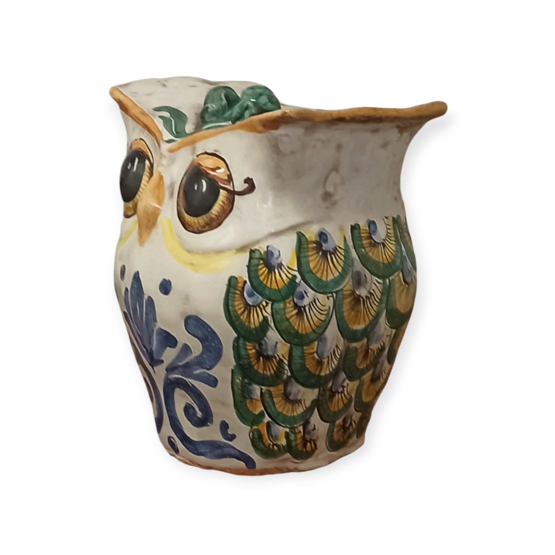 Civetta in ceramica di Caltagirone decorata a mano da maestri artigiani di Sicilia