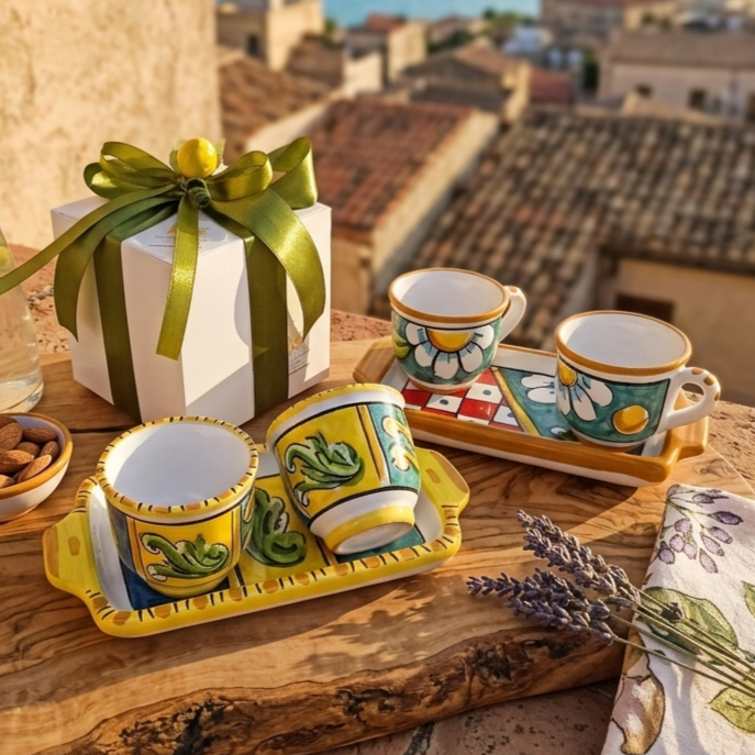 coffee cup wedding favor in sicilian ceramic