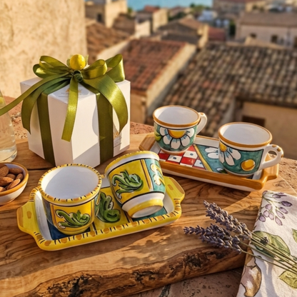 coffee cup wedding favor in sicilian ceramic