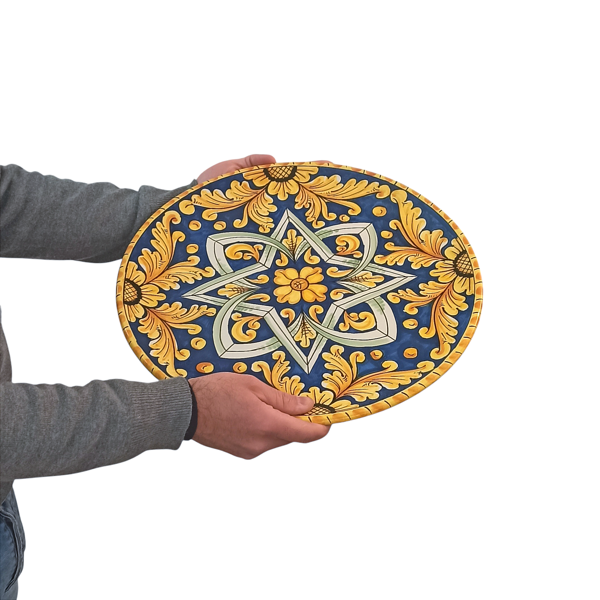 serving decorated ceramic plate from caltagirone