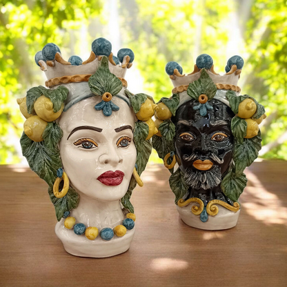 Teste di Moro 33cm Limoni in Ceramica Siciliana di Caltagirone