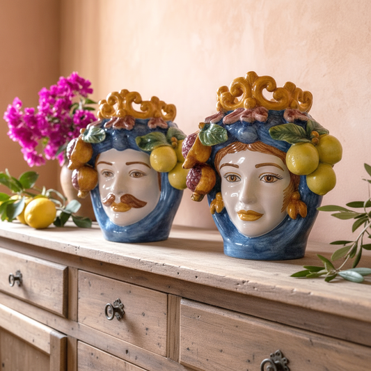 coppia di teste in ceramica di Caltagirone