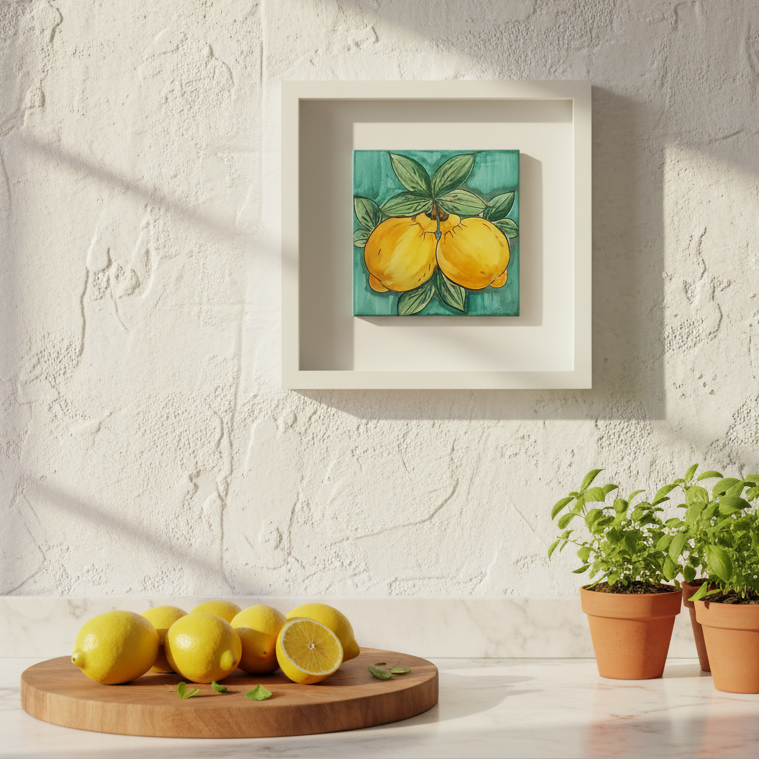 Sicilian Majolica Frame with Lemon Decoration
