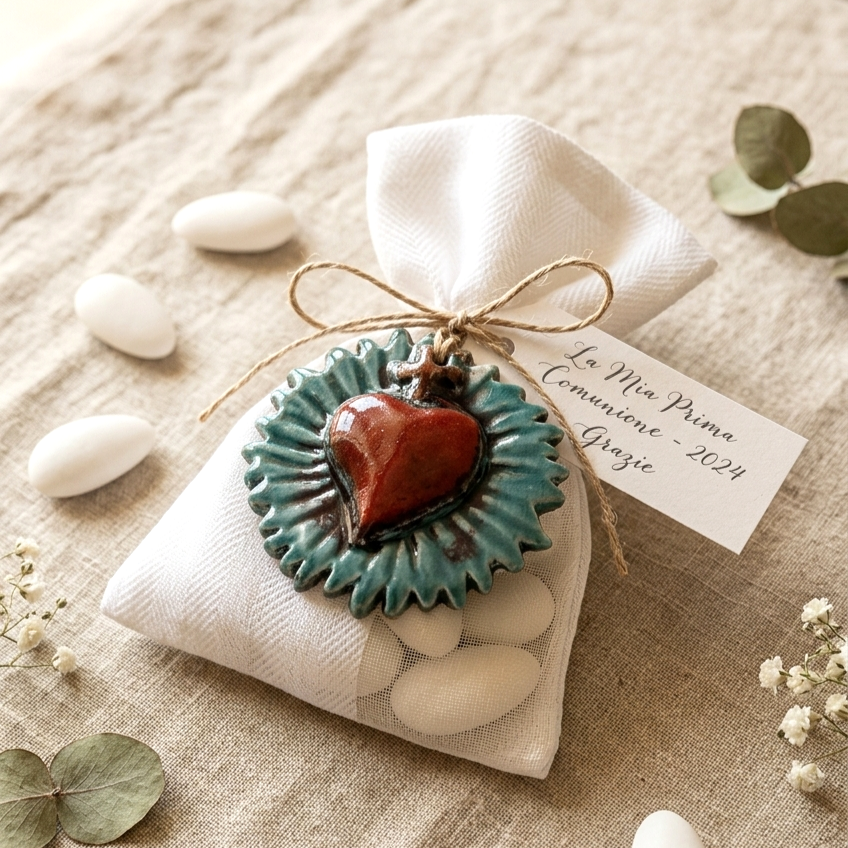 cuore sacro per bomboniera in ceramica
