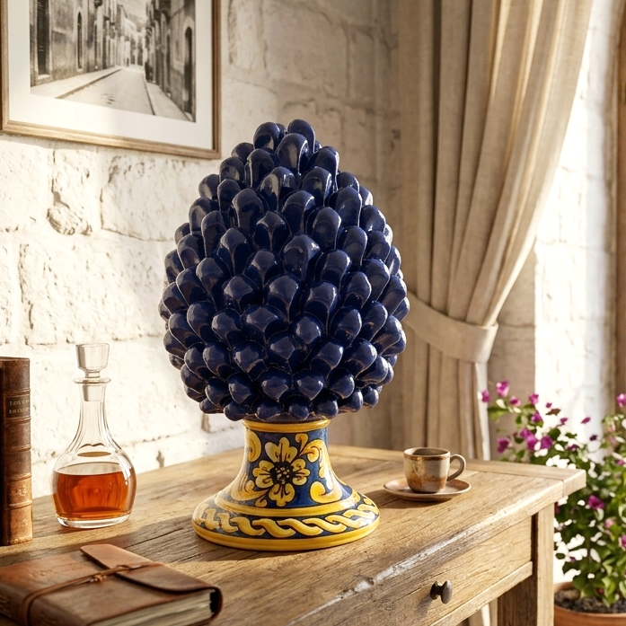 handmade blue ceramic pine cone