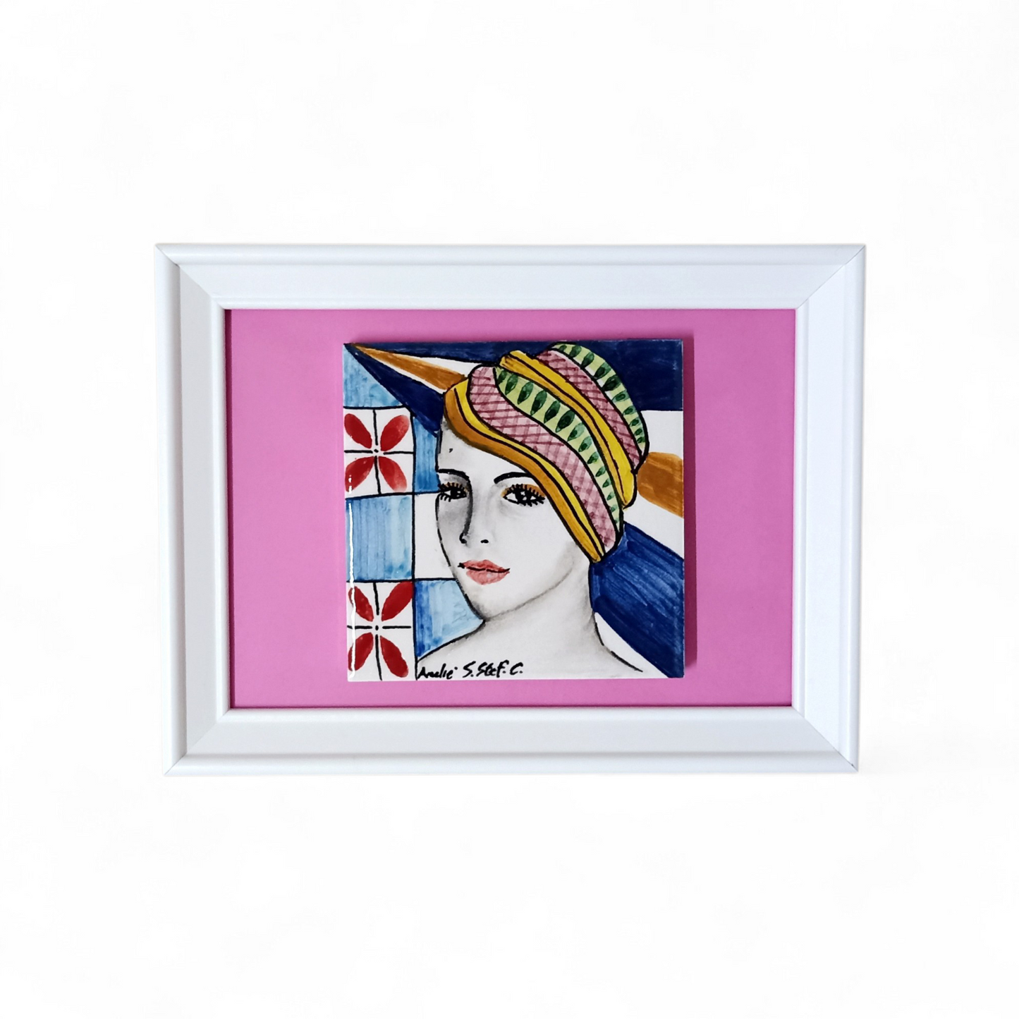 frame with sicilian majolica