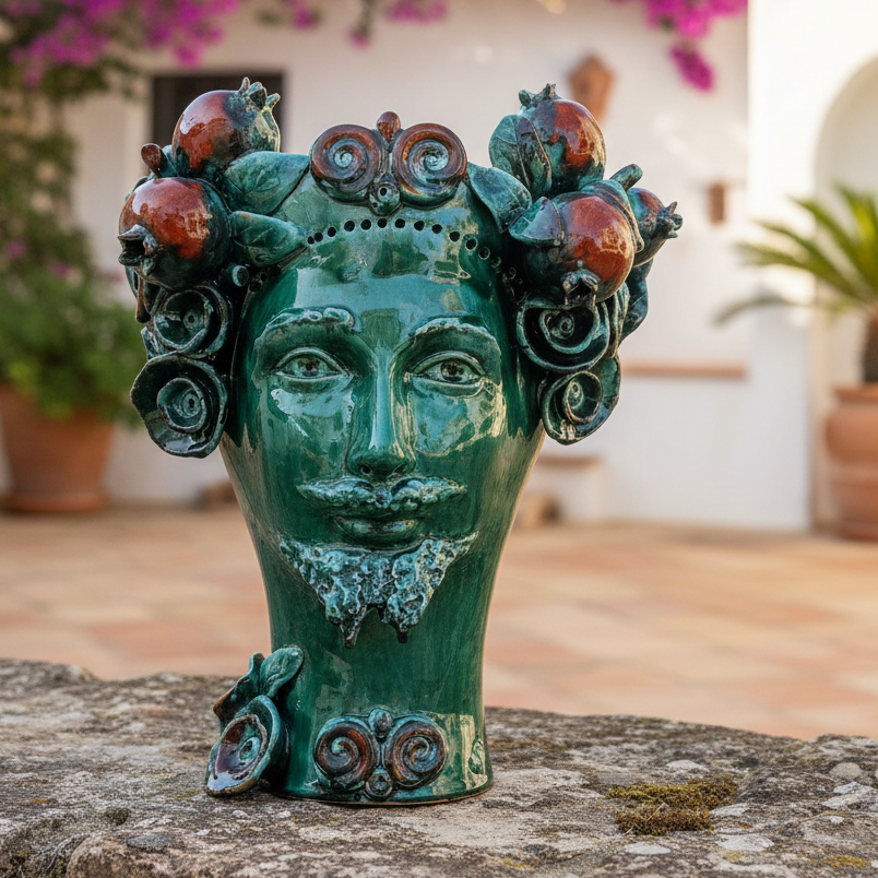 modern ceramic head in majolica