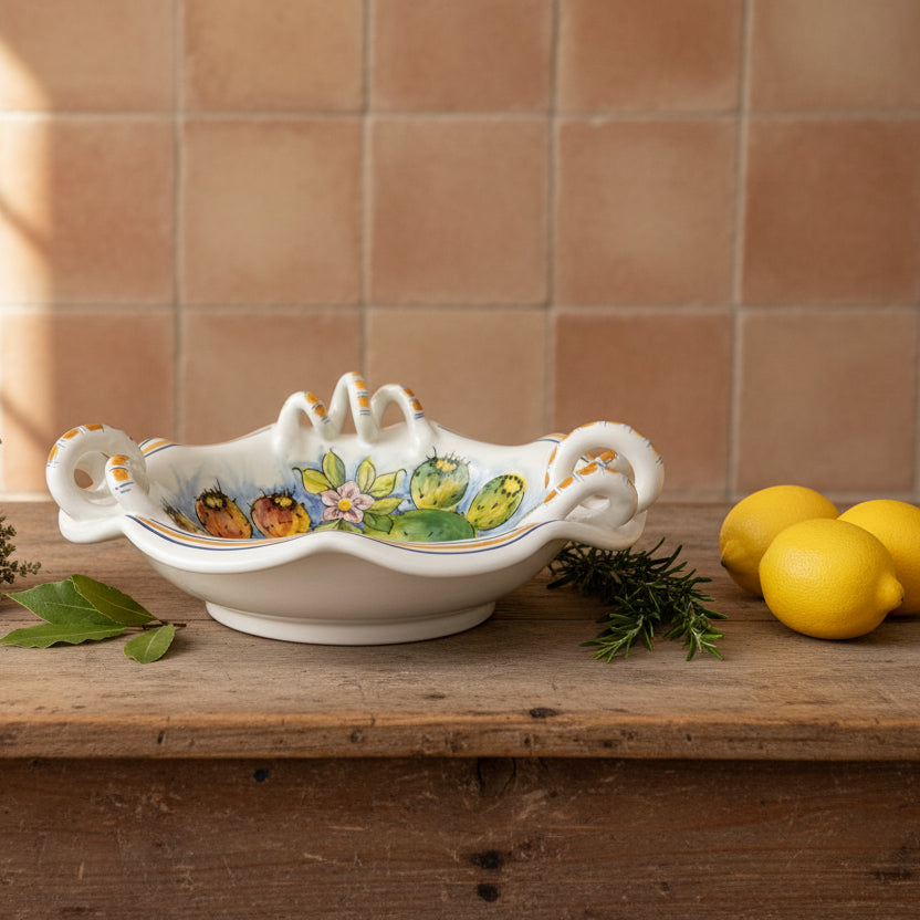 handmade sicilian fruit holder in majolica