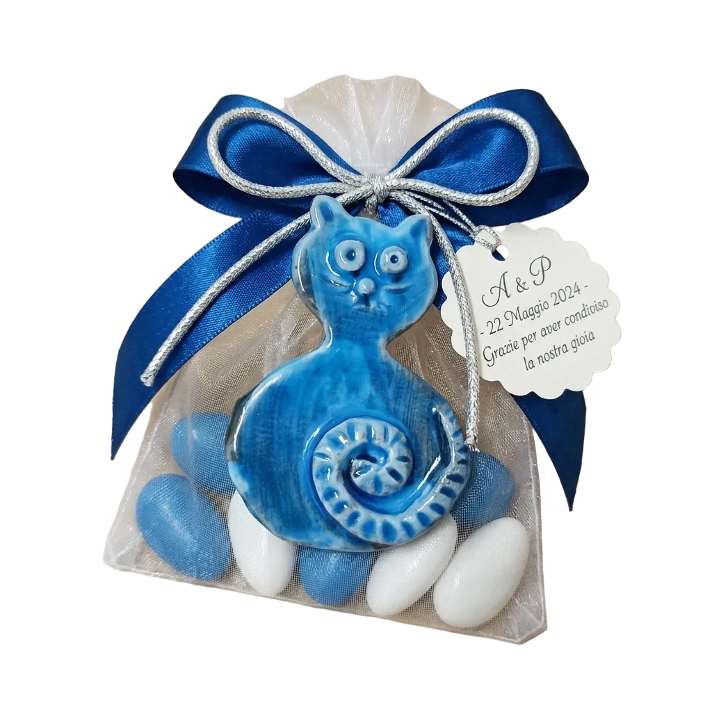 gatto in maiolica siciliana per bomboniera