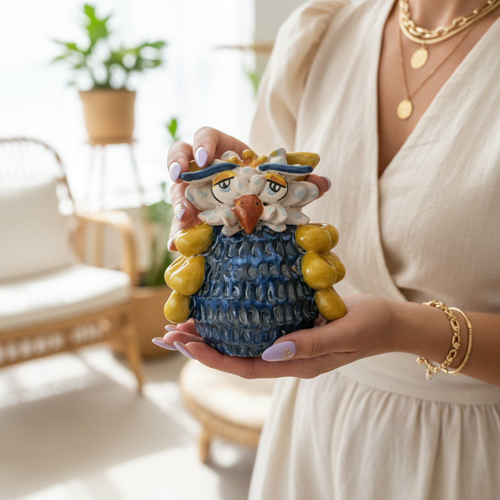 Sicilian Ceramic Owl from Caltagirone - Various Decorations