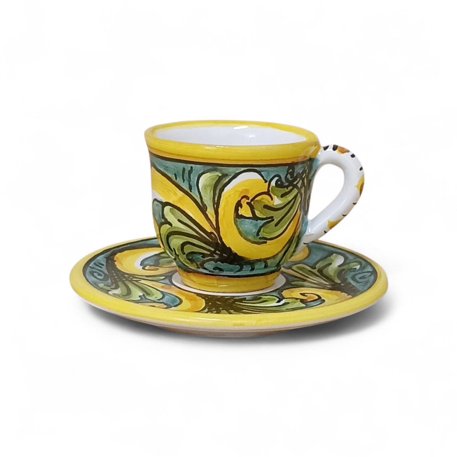hand-decorated ceramic coffee cup