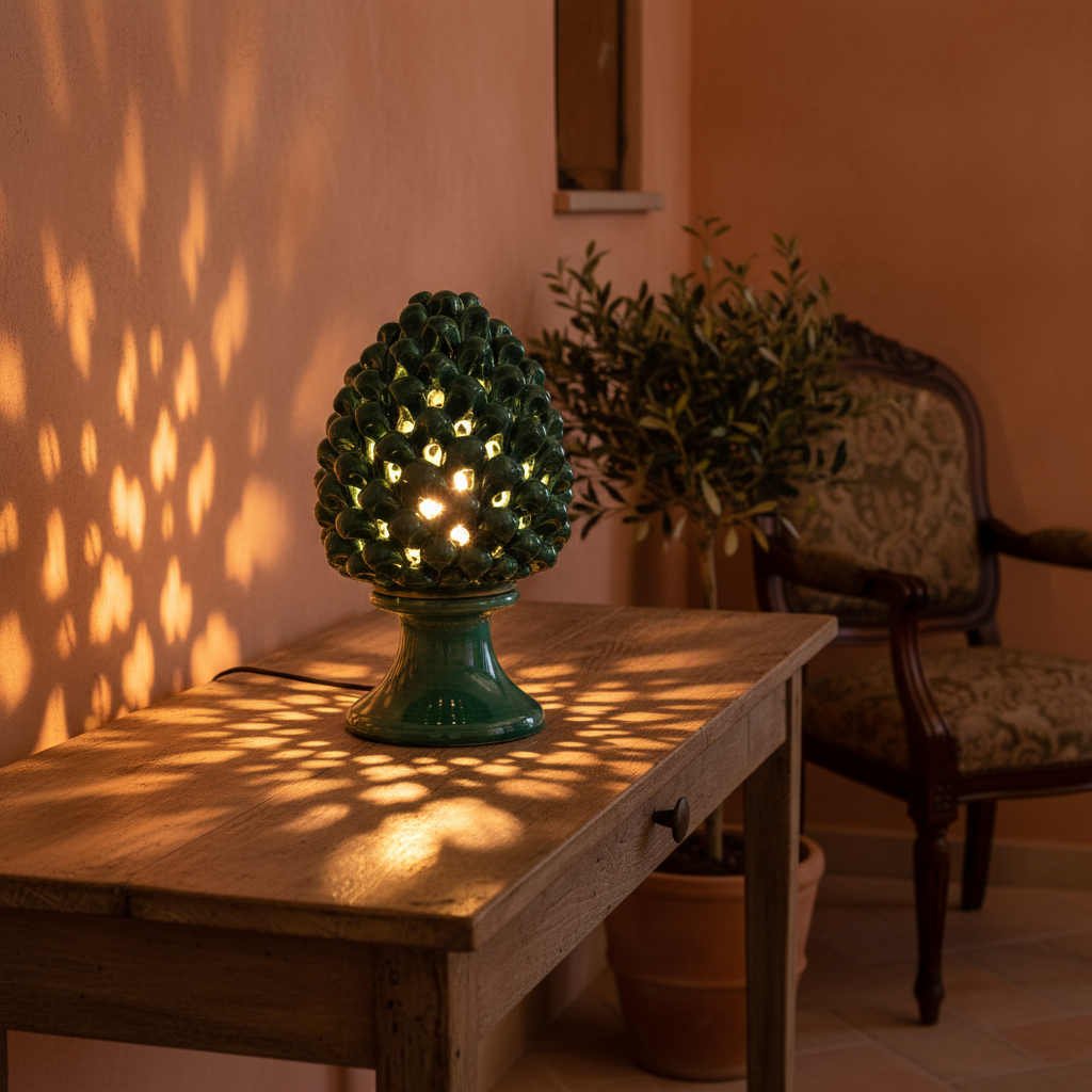 lampada da tavolo in ceramica di caltagirone verde