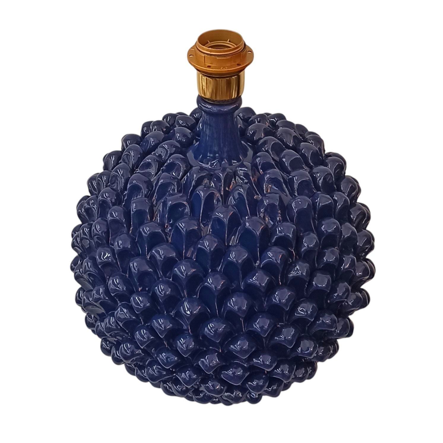 lampada in ceramica siciliana di caltagirone a sfera blu cobalto