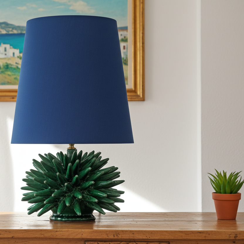 lampada in maiolica di caltagirone a forma di riccio