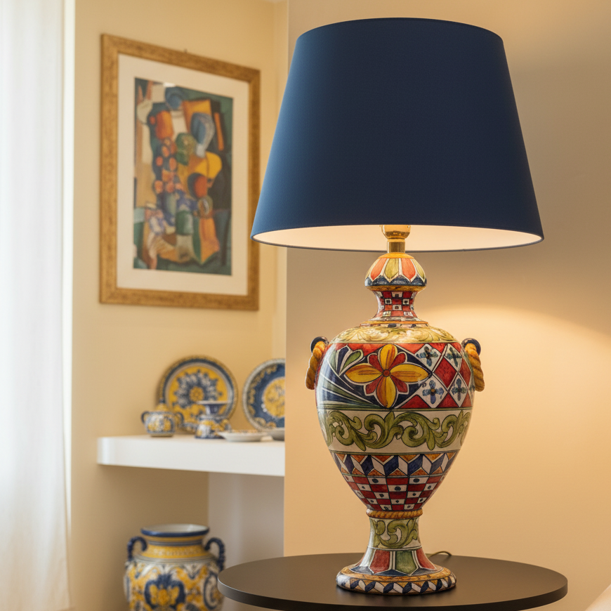 lume in maiolica di sicilia decorato