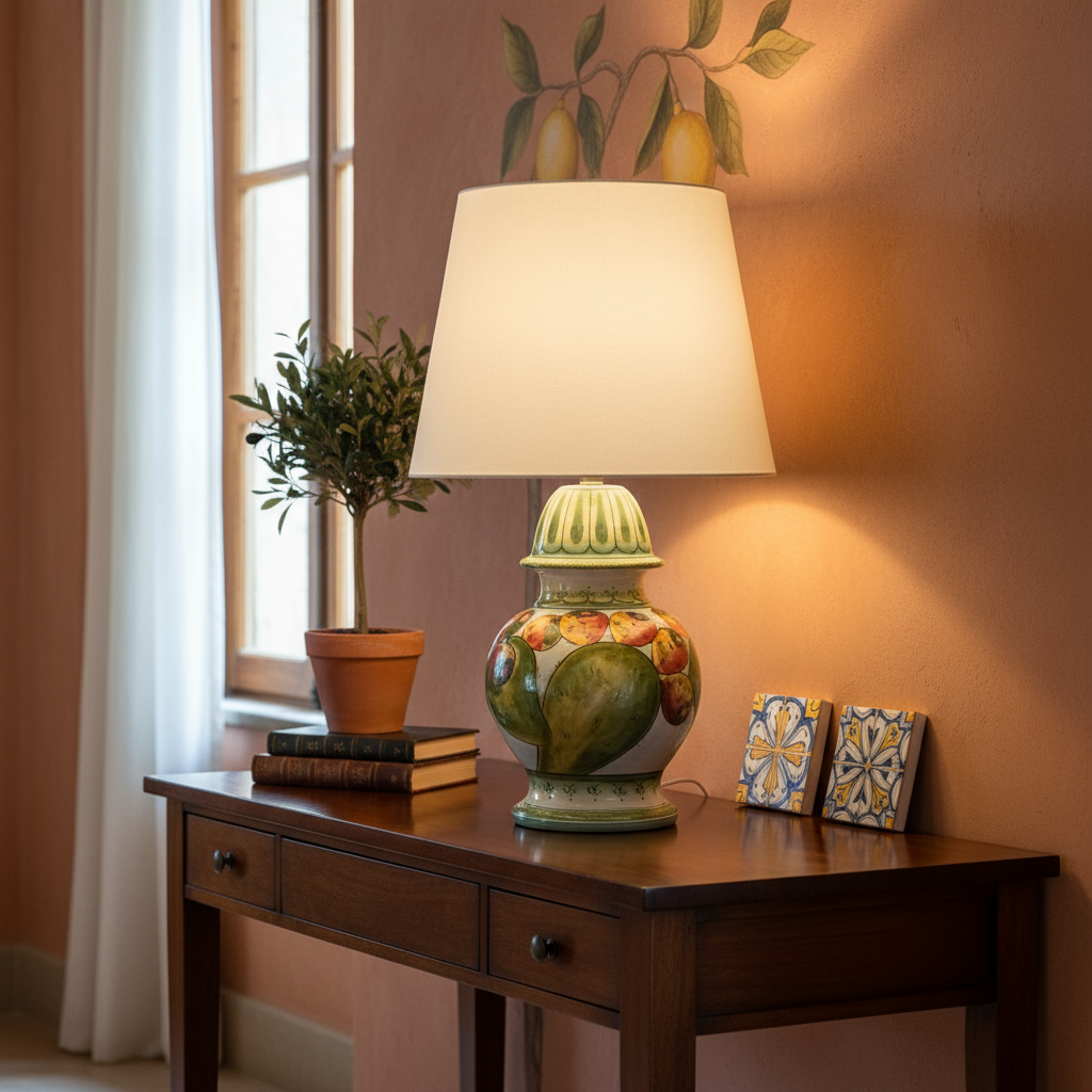 lampada decorata in ceramica per la scrivania