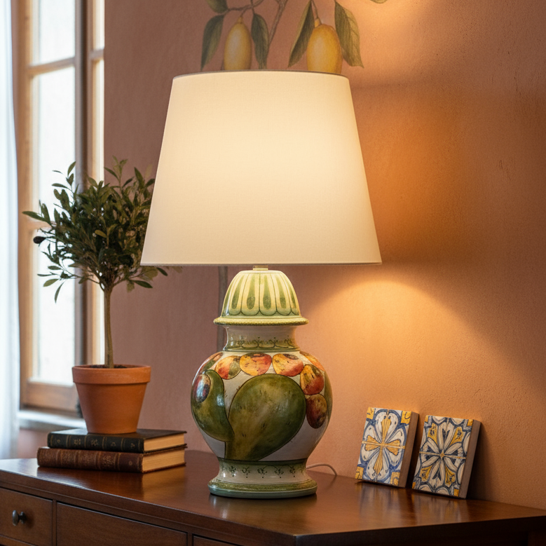 lampada siciliana in maiolica decorata