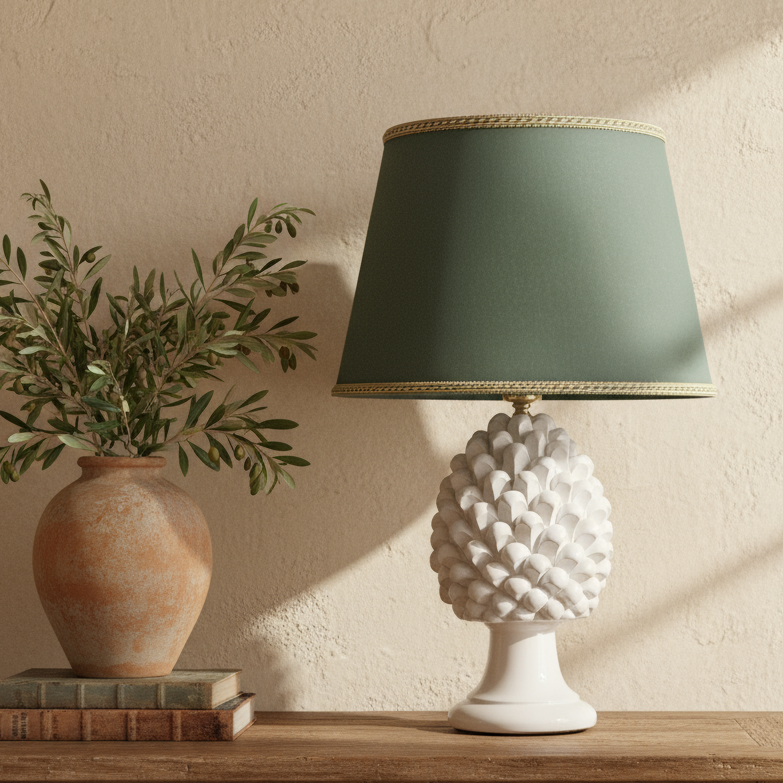 lume a pigna in maiolica siciliana di caltagirone