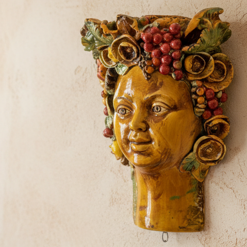 Maschera di bacco in maiolica Siciliana 