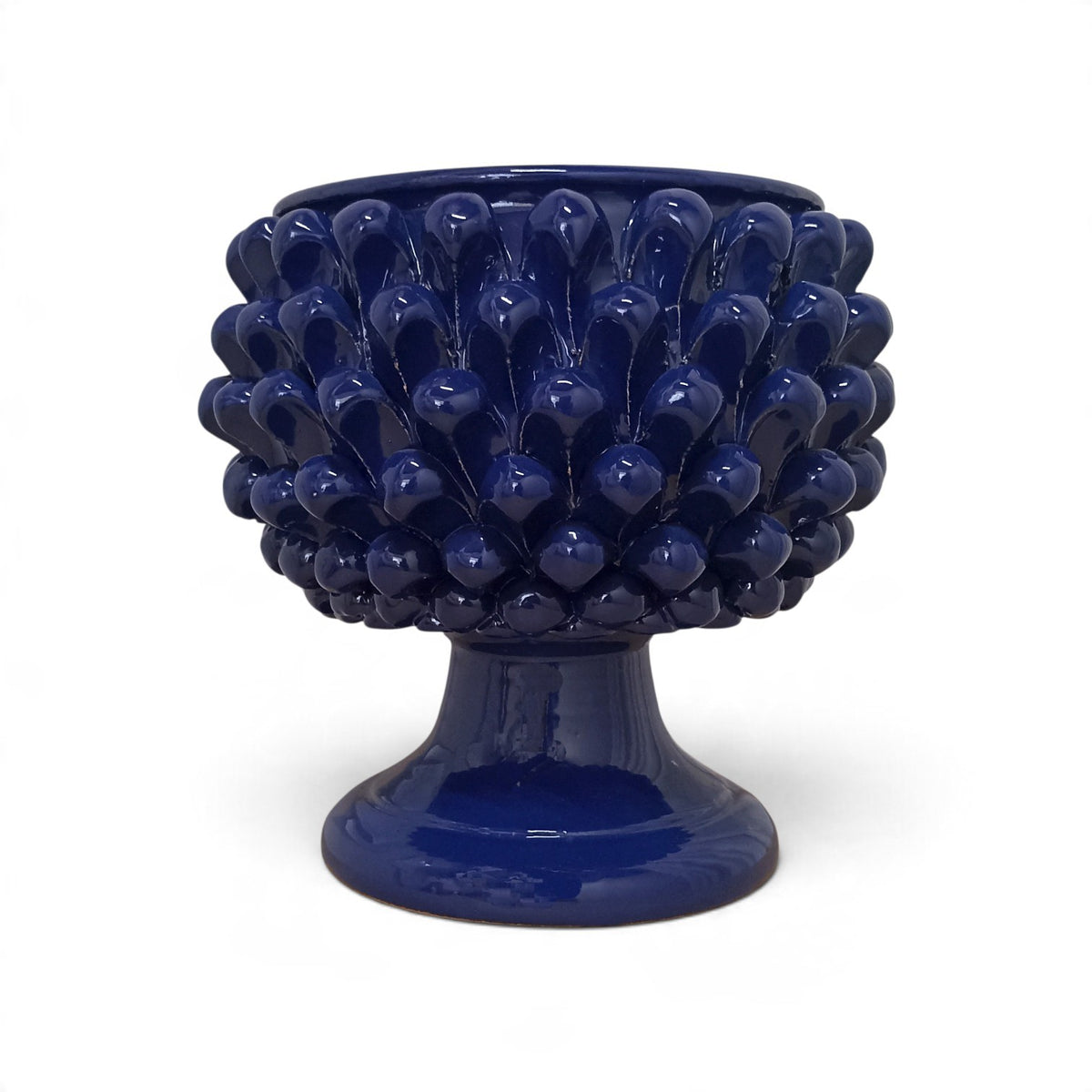 porta vaso blu in ceramica di caltagirone a mezza pigna
