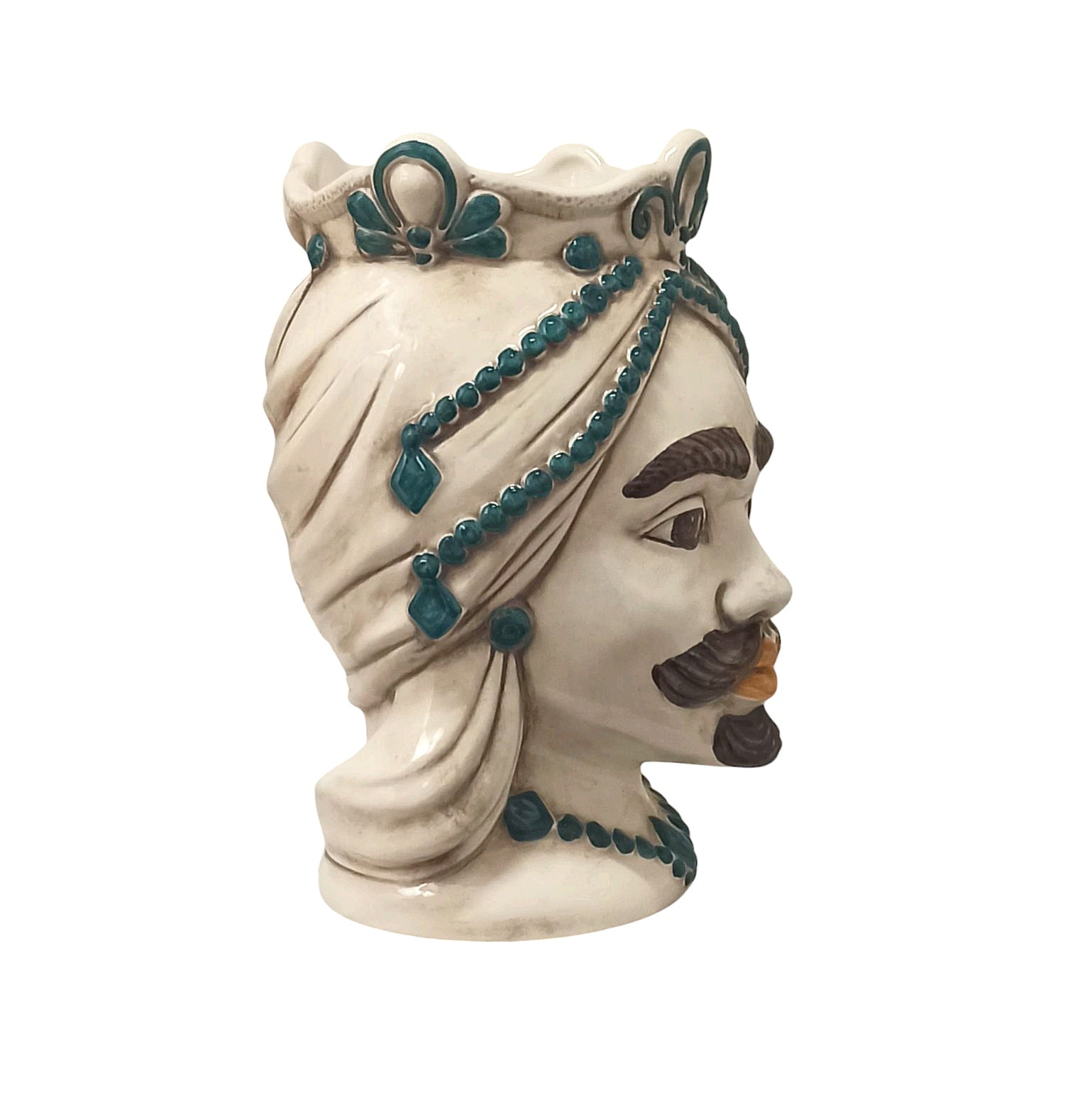 vaso a forma di testa in ceramica di Caltagirone