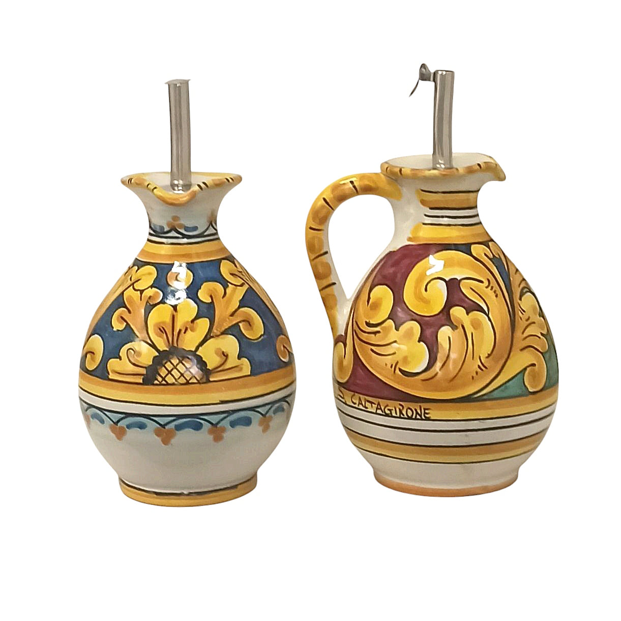 bottiglie per olio e aceto in ceramica di Caltagirone