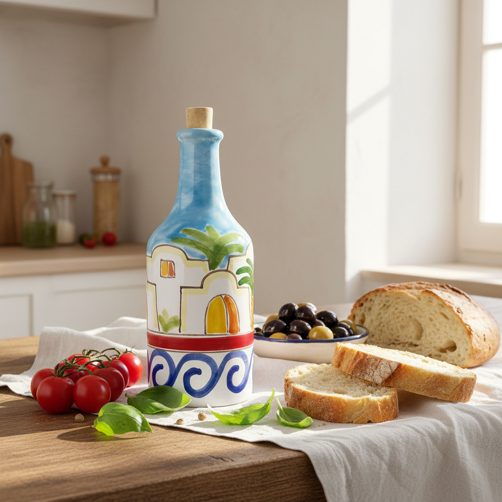 bottiglia per l'olio in maiolica