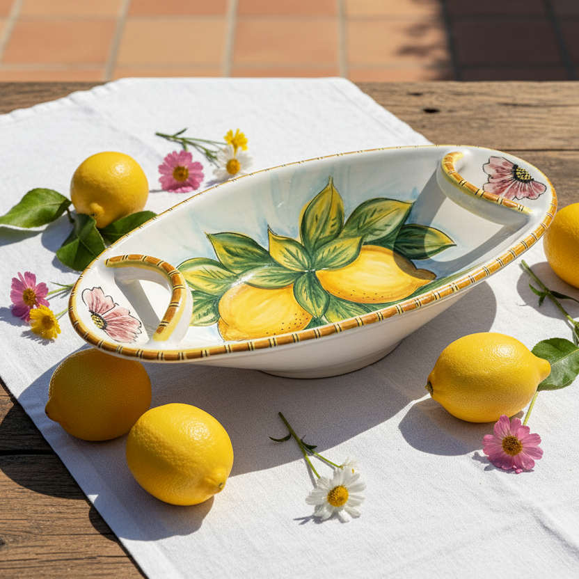 oval ceramic plate with lemon decoration