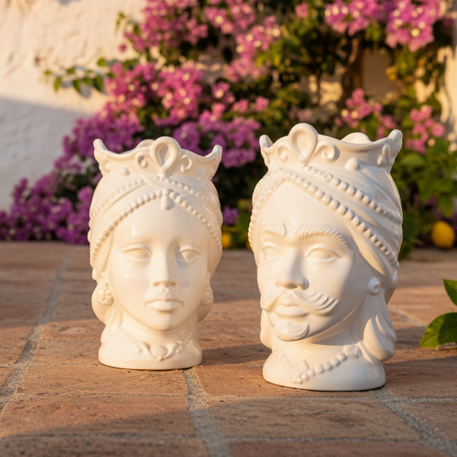pairo of hite ceramic head made in sicily