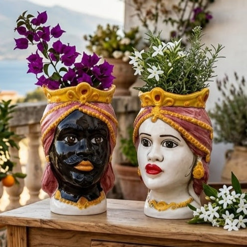 pair of traditional sicilian moors heads