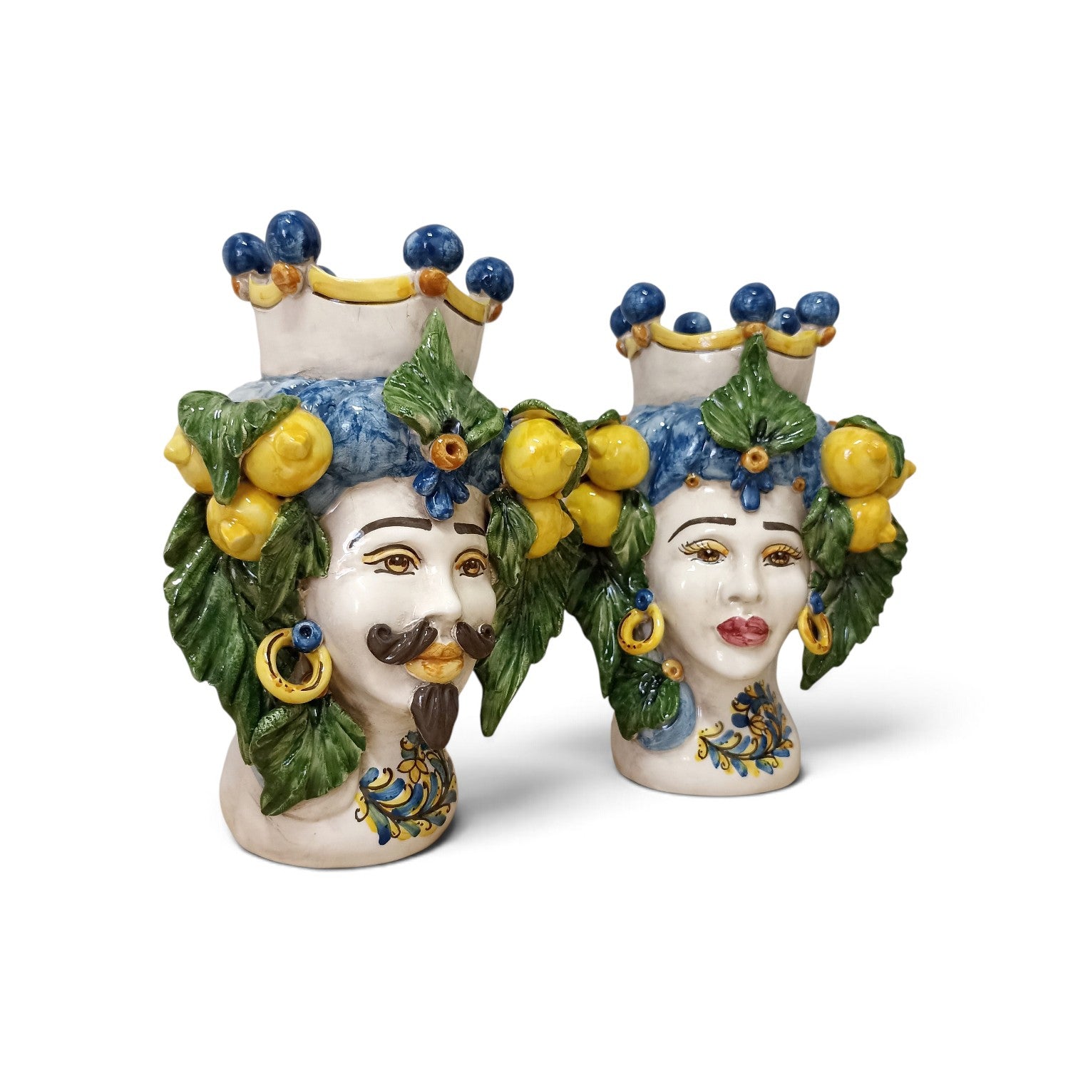 pair of original Sicilian ceramic Moorish heads