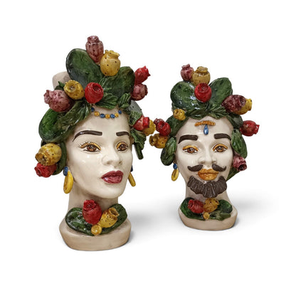 pair of majolica sicilian head