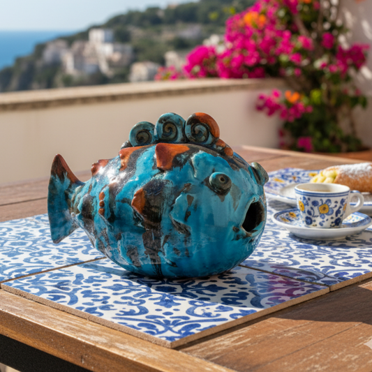 pesce in ceramica decorata a mano
