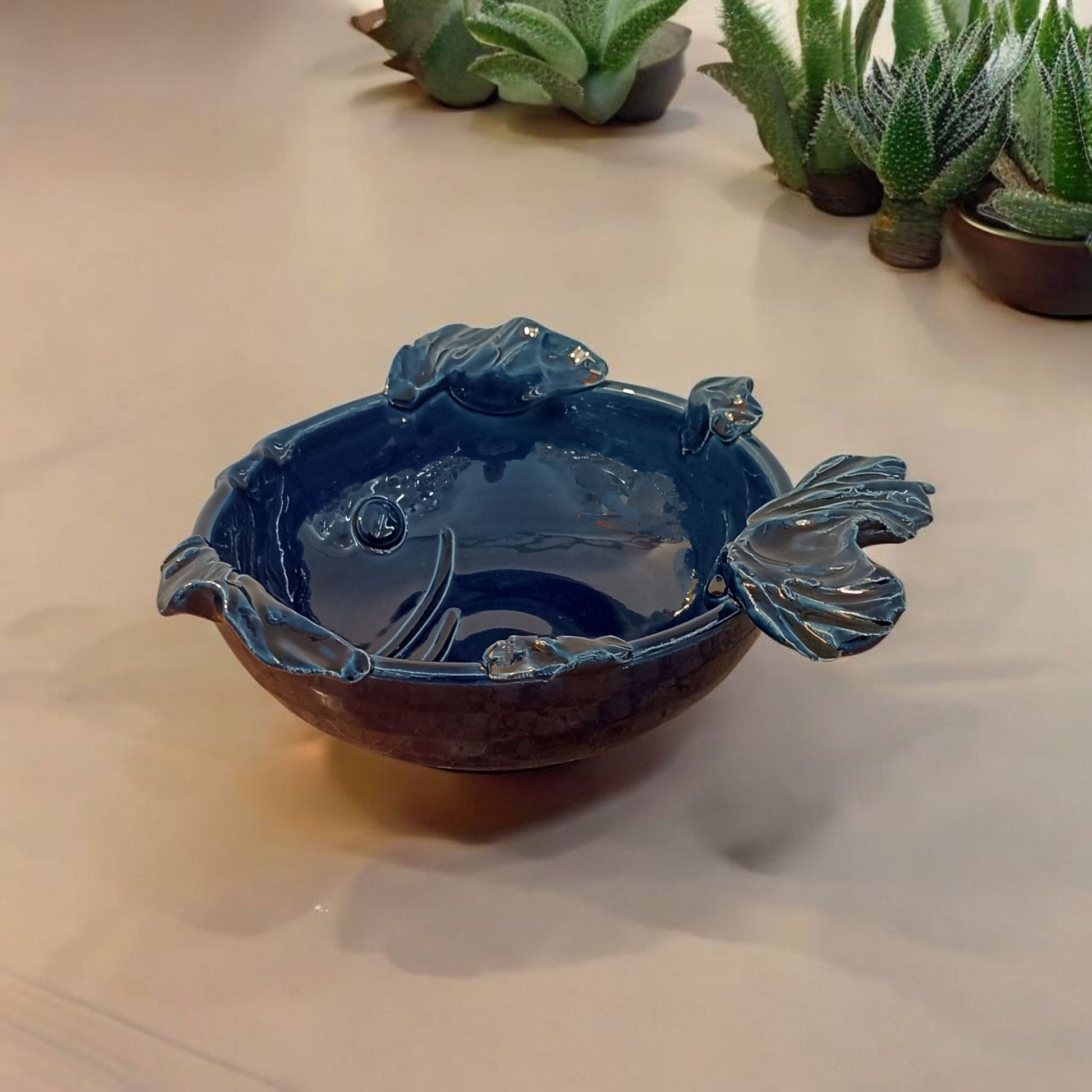 centrotavola pesce ceramica blu