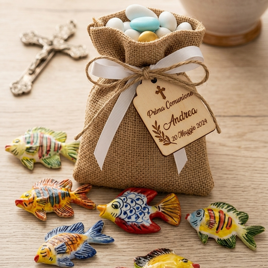 pesciolino in maiolica colorata per bomboniera