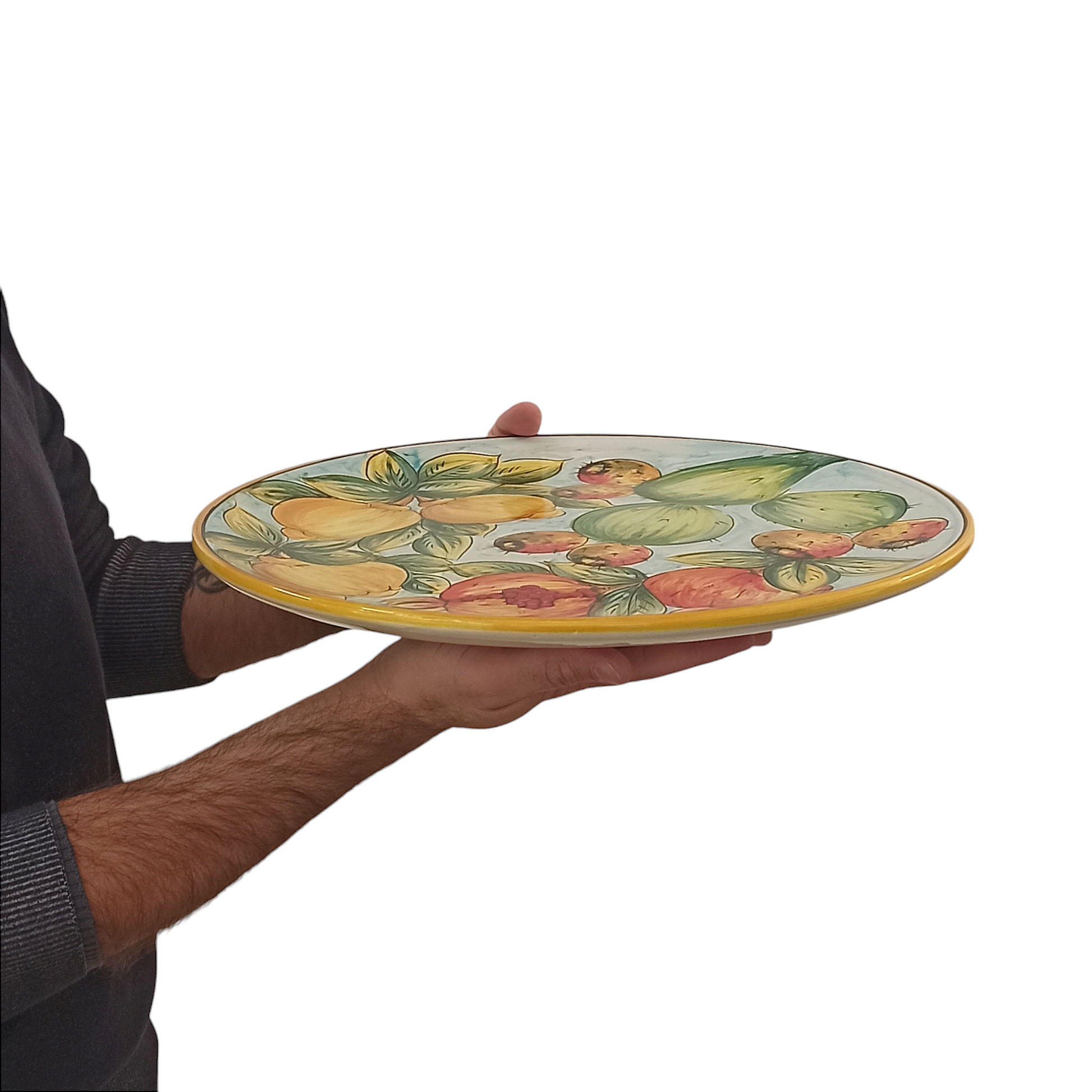vassoio in ceramica di Caltagirone decorato a mano