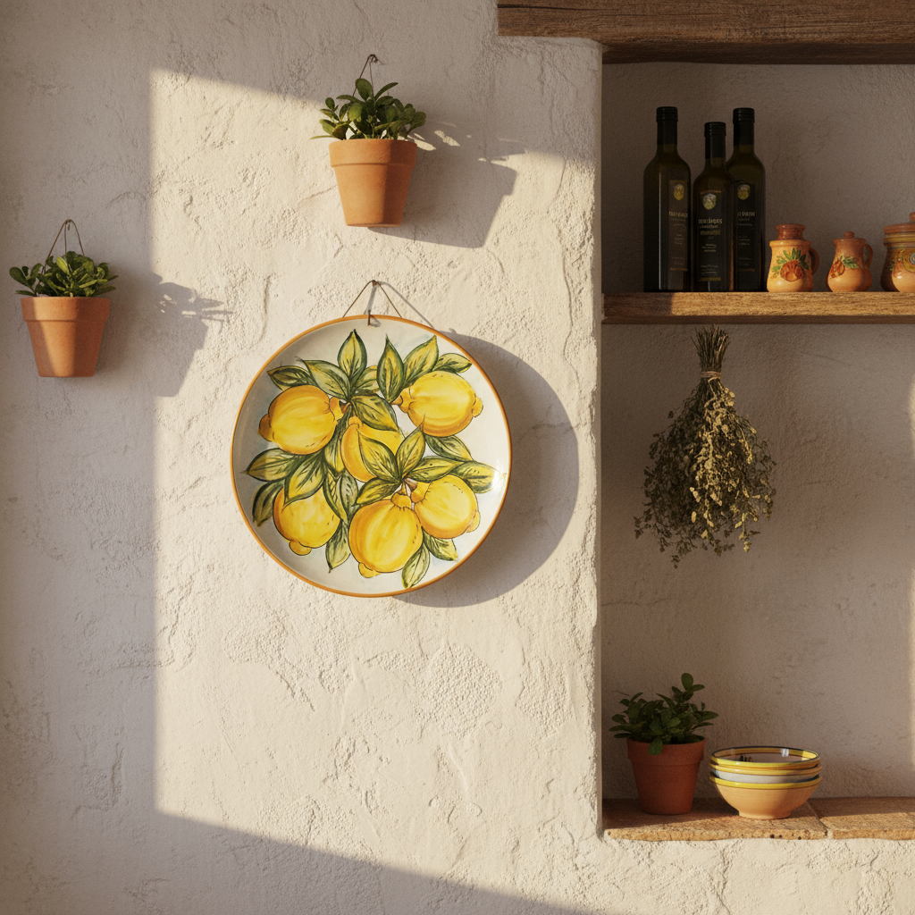 Piatto in maiolica di Caltagirone decoro Limoni