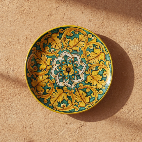 Piatto in ceramica di Caltagirone da appendere al muro 