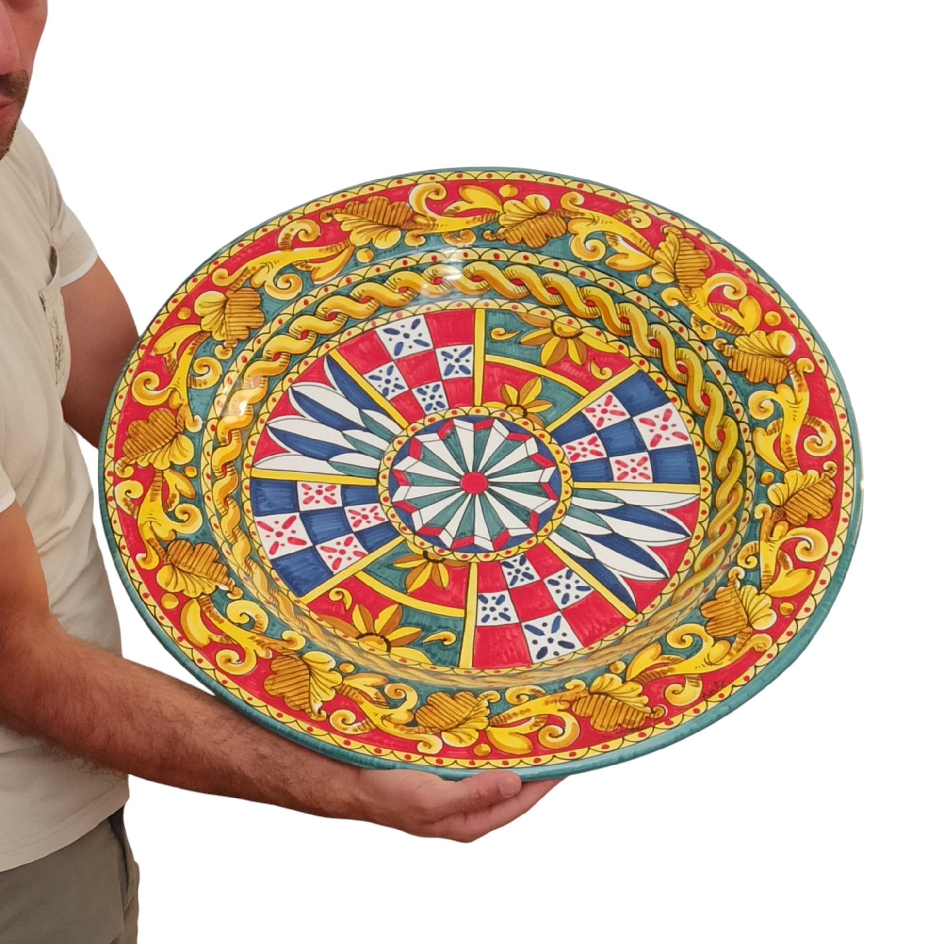piatto decorato in maiolica siciliana grande