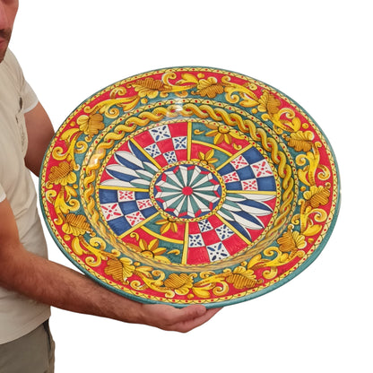 piatto decorato in maiolica siciliana grande