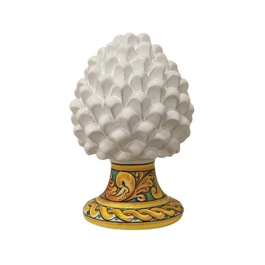 White Sicilian Pine Cone Hand decorated