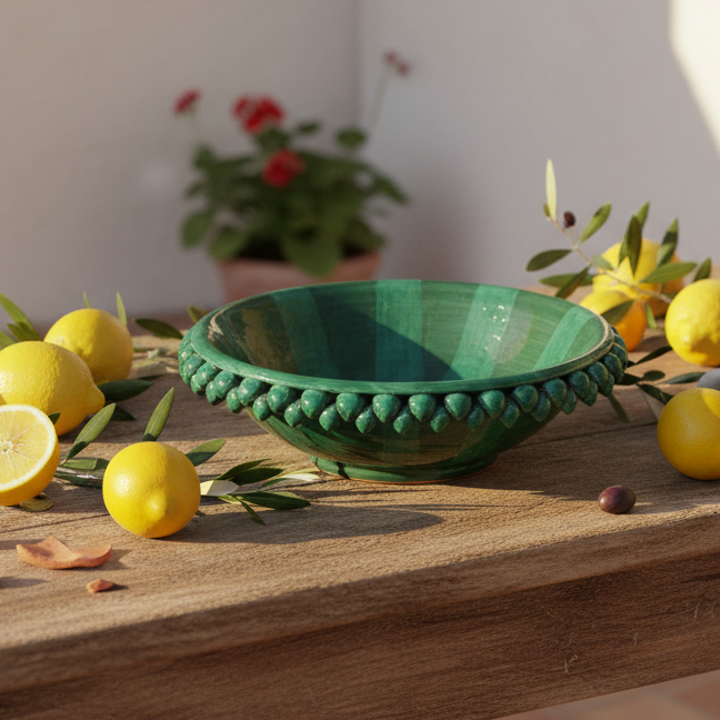 Centrotavola Pigna Verde 29cm  in Ceramica Siciliana di Santo Stefano di Camastra
